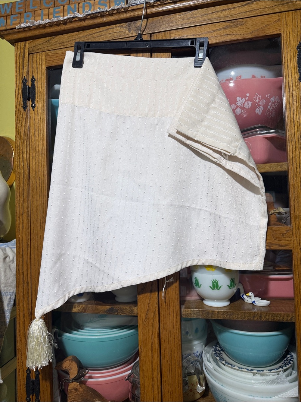 Cream Beaded cottagecore with Tassel curtain valance